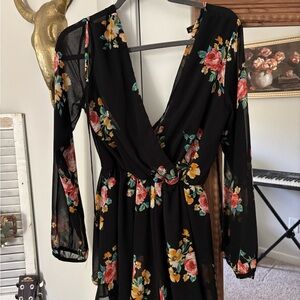 Final Touch Black Dress with Floral Design